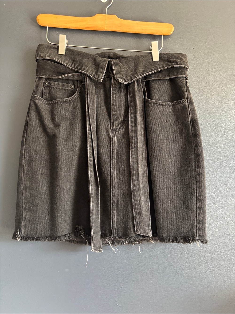 Nobody Denim Black Washed Paperbag Mini Skirt with Tie Belt